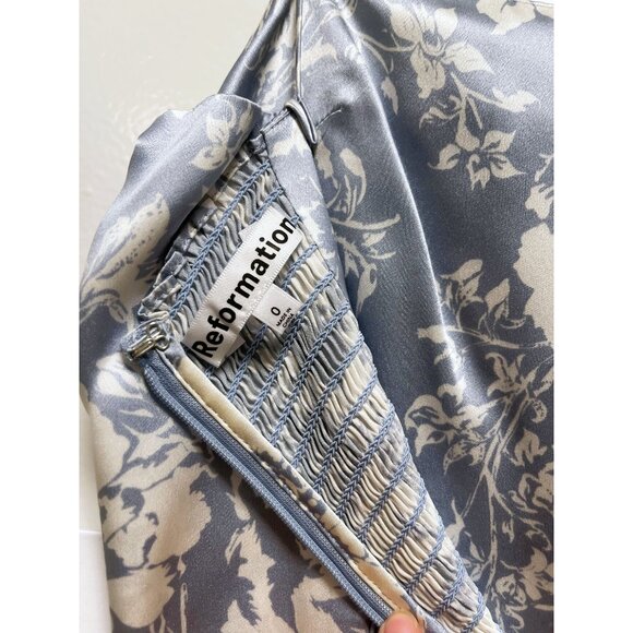 Reformation Frankie Silk Dress Porcelain Blue Floral Square Neck Maxi US 0 - Picture 15 of 17